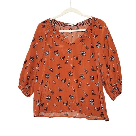 Tucker Women's Orange Western Sheriff 100% Silk Blouse Small - Picture 1 of 6